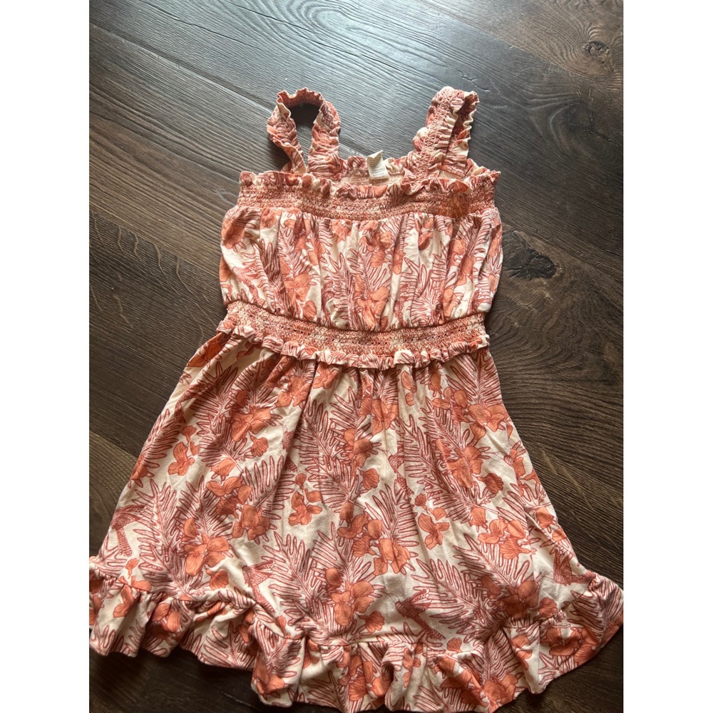Kate Quinn Girls Tropical Floral Bamboo Smocked Ruffle Sundress Terracotta 5Y